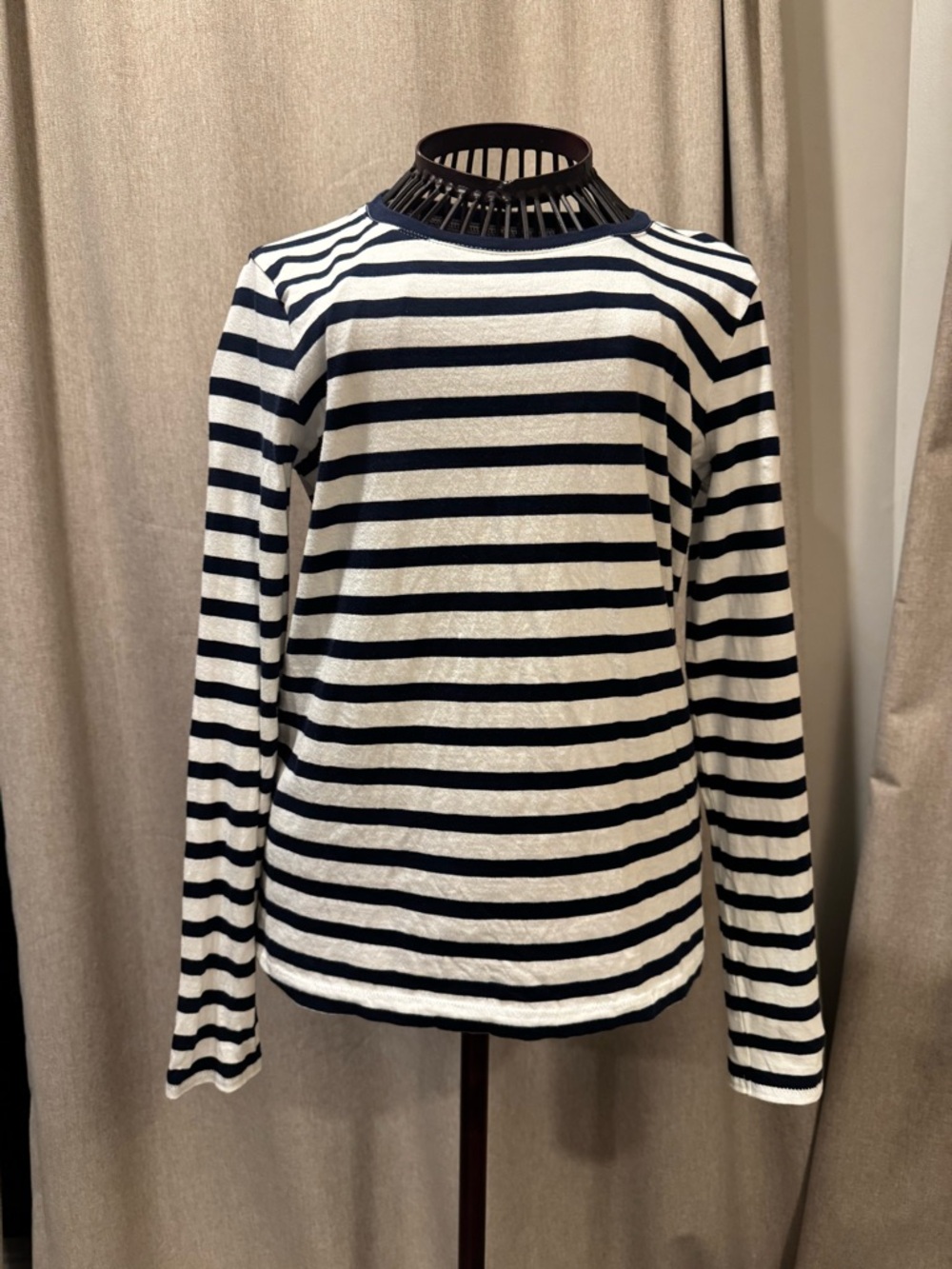 Madewell 100% Cotton Northside Long Sleeve Tee in Stripe Navy & White - XS - Picture 2 of 11
